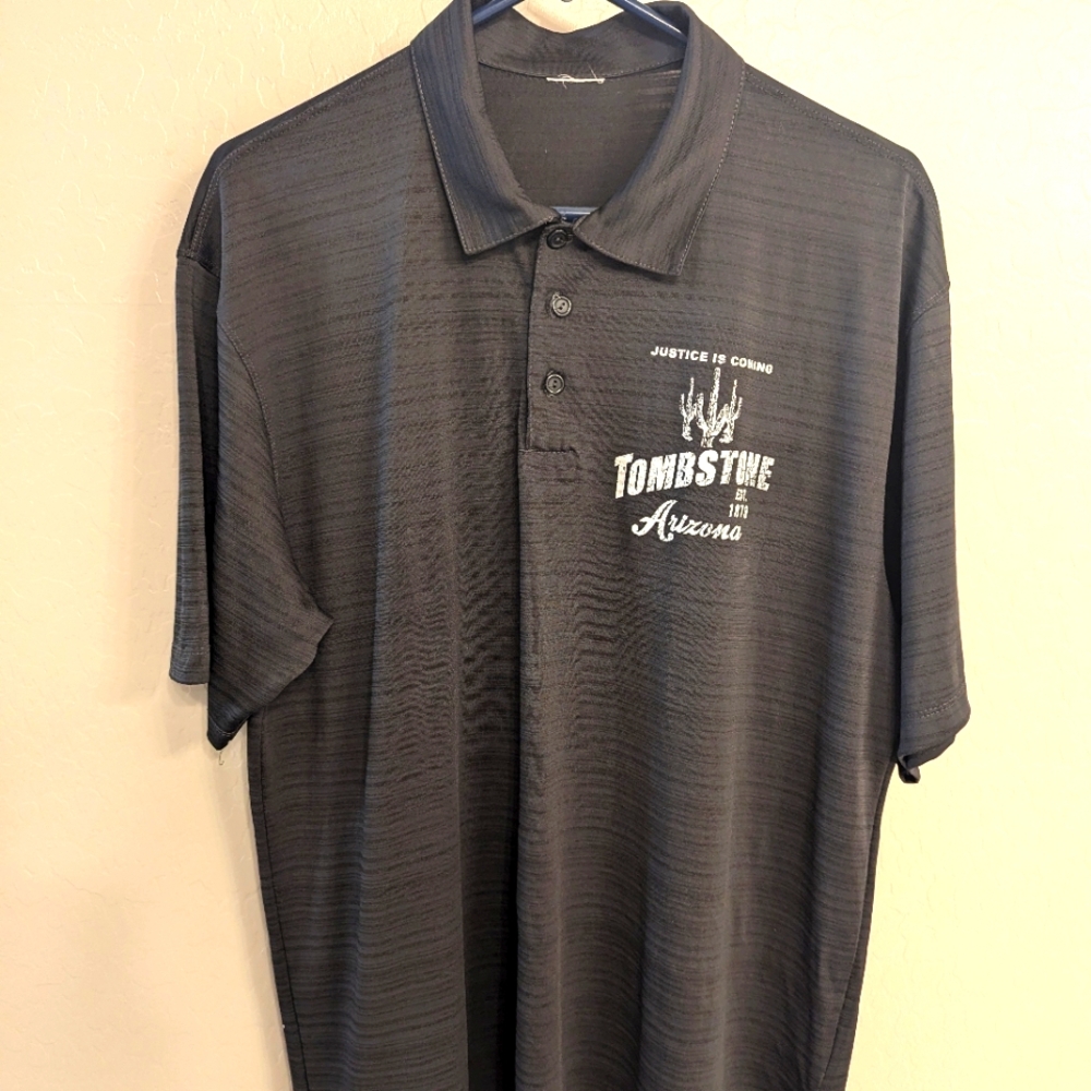 Tombstone Arizona Athletic Dress Polo Shirt Mens XL Gray Striped